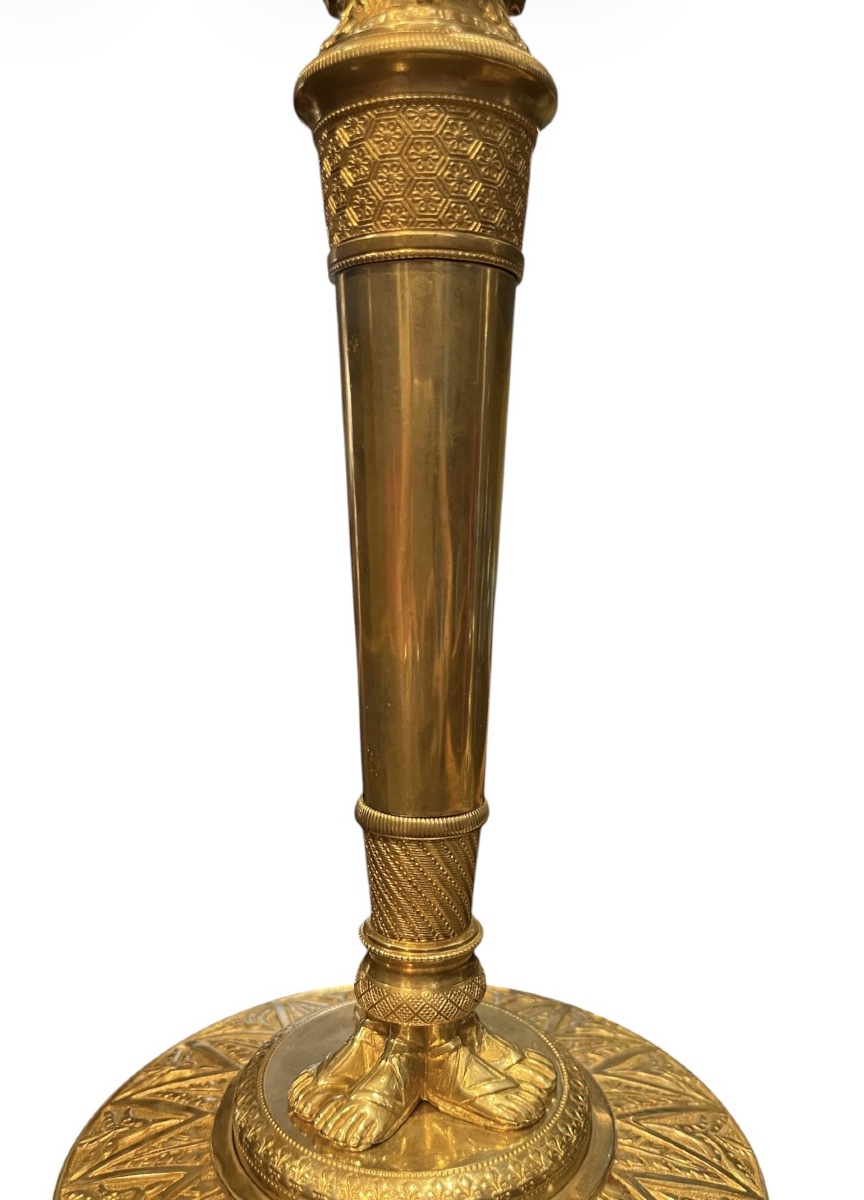Pair Of Candlesticks - Gilded Bronze - Empire Style - Claude Galle - France - 19th Century-photo-1