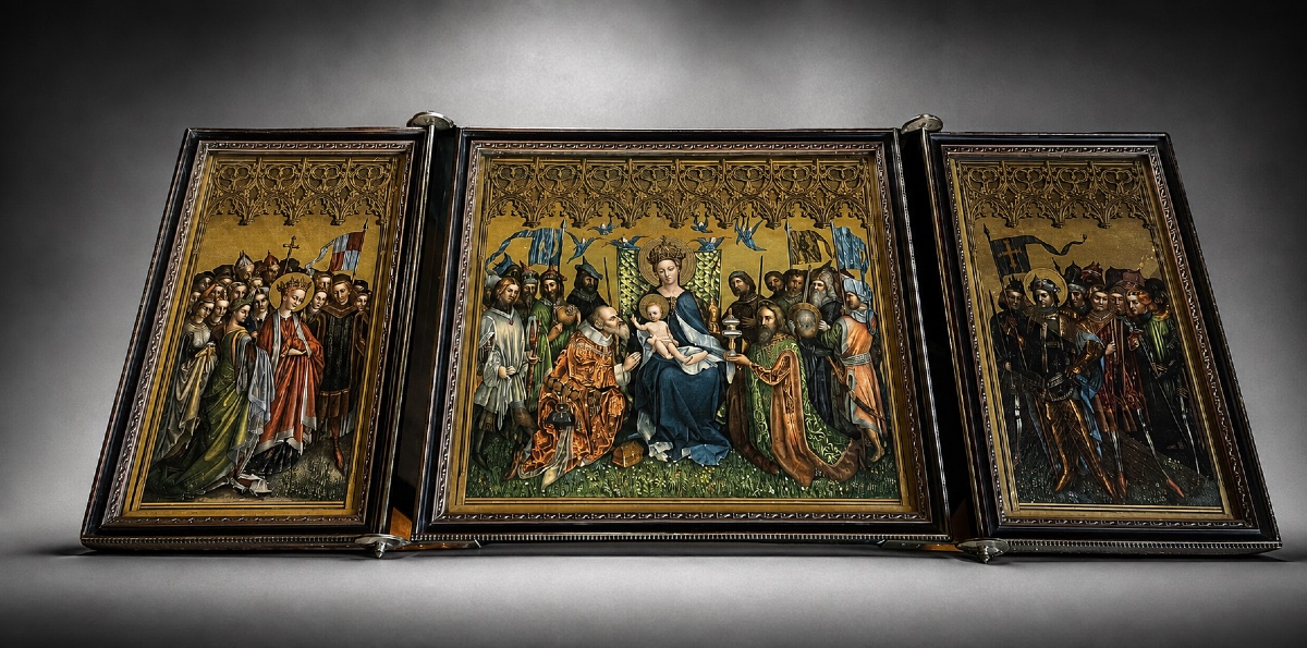 Religious Triptych – Lochner & Van Eyck – Adoration Of The Magi – England – 19th Century 