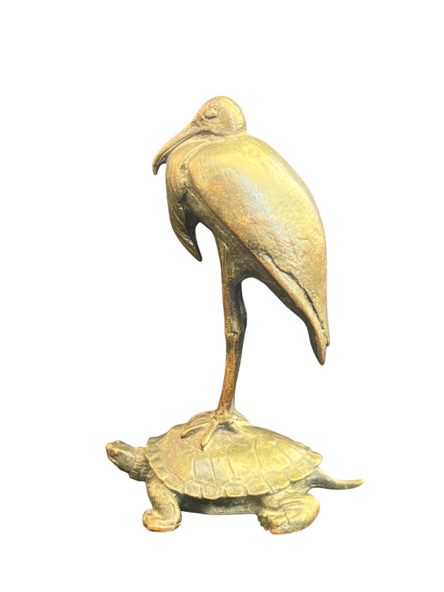Bronze Sculpture—stork And Turtle—barye / Barbedienne—france—19th Century -photo-2
