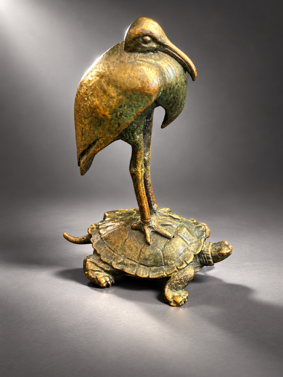 Bronze Sculpture—stork And Turtle—barye / Barbedienne—france—19th Century 