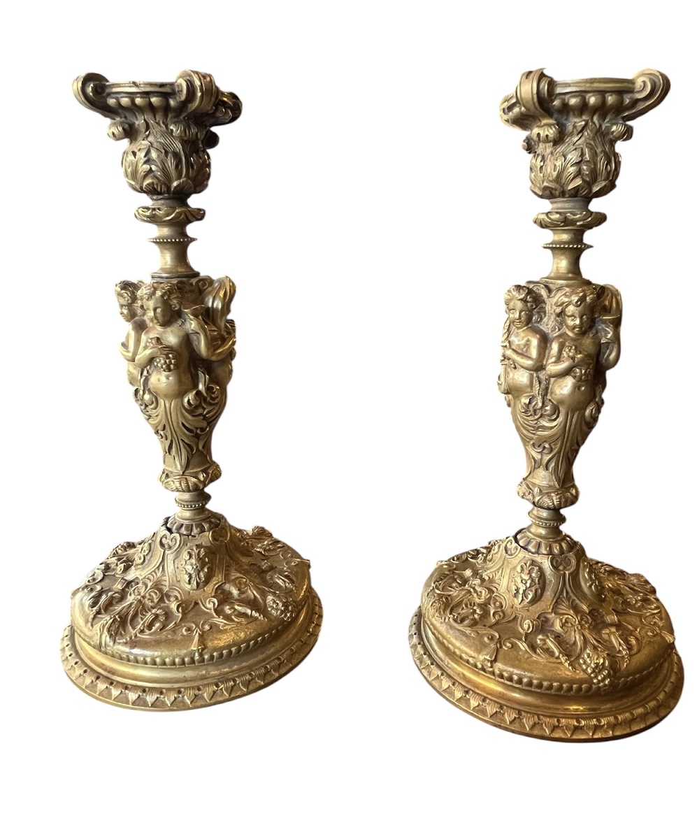 Pair Of Candlesticks—bronze—putti—france—19th Century -photo-2