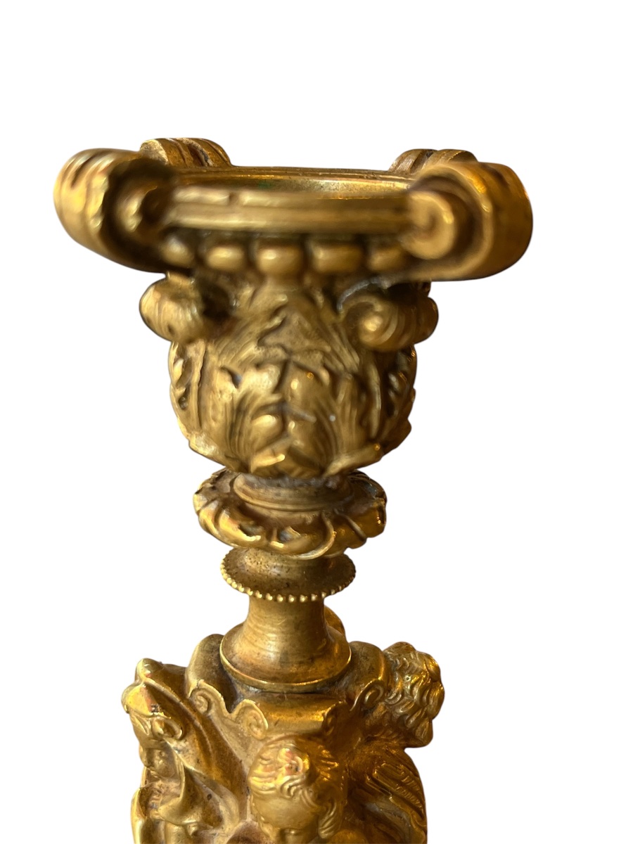 Pair Of Candlesticks—bronze—putti—france—19th Century -photo-1