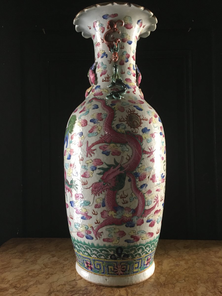 Important Rose Family Vase China XIX-photo-4