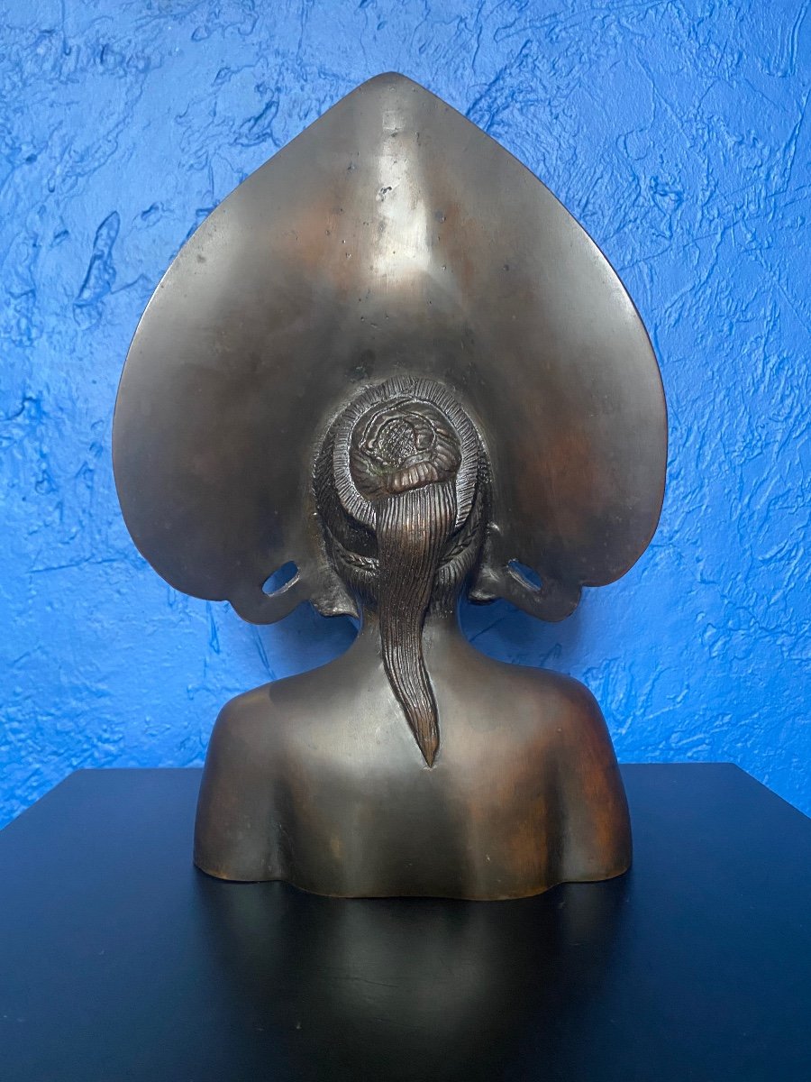 Sculpture Bronze - Buste Balinaise - Bien Hoa - Vietnam - XX ème -photo-3