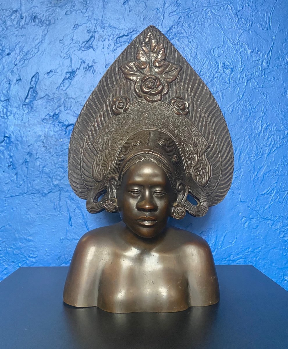 Sculpture Bronze - Buste Balinaise - Bien Hoa - Vietnam - XX ème 