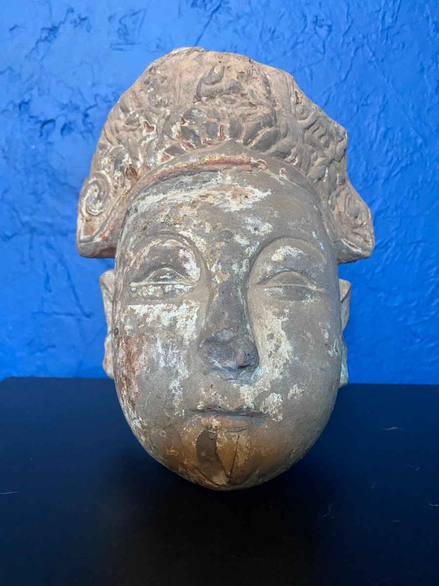 Sandstone Sculpture - Head Of Guanyin - Ming Period - China-photo-2