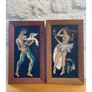 Set Of Paintings - Ceramic - P. Corriger - France - XXth