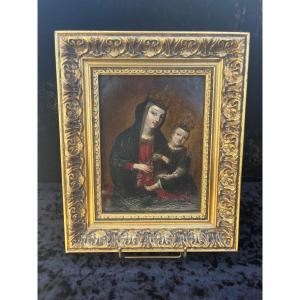 Tableau - Huile sur cuivre - Vierge à L’enfant - XVII ème 
