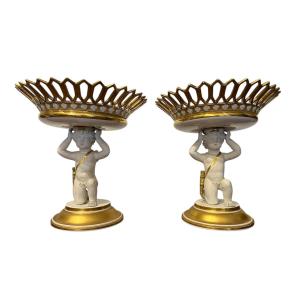 Pair Of Cups - Porcelain - Empire Period - France - 19th Century 