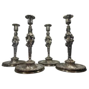 Suite 4 bougeoirs -  Bronze argenté - Pomone - France - XIX ème 
