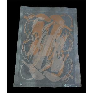 Gravure signé (EA) - Arman - Violons - France - XX ème 