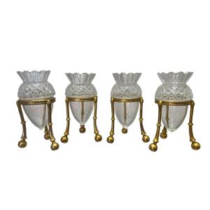 Ensemble de 4 petits vases - bronze / cristal - Angleterre - XIX eme