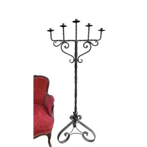 Large Candle Holder - Wrought Iron - France - Late 19th / Early 20th Century 