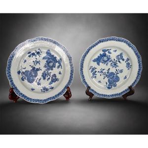 Set Of Plates - White/blue - Cdi - China - 19th C