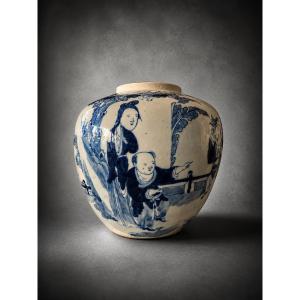 Potiche - porcelaine - blanc/ bleu - chine - XVIII ème