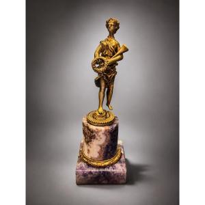 Allegorical Statuette—gilded Bronze—millet—blue John Base—france—19th Century