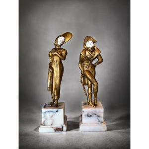 Paire de sculptures chryséléphantines -vers 1930- Degrange - France - XX eme