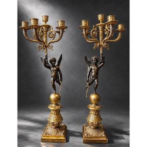 PAIRE DE CANDÉLABRES - EMPIRE – MODÈLE DE THOMIRE - France - XIX ème