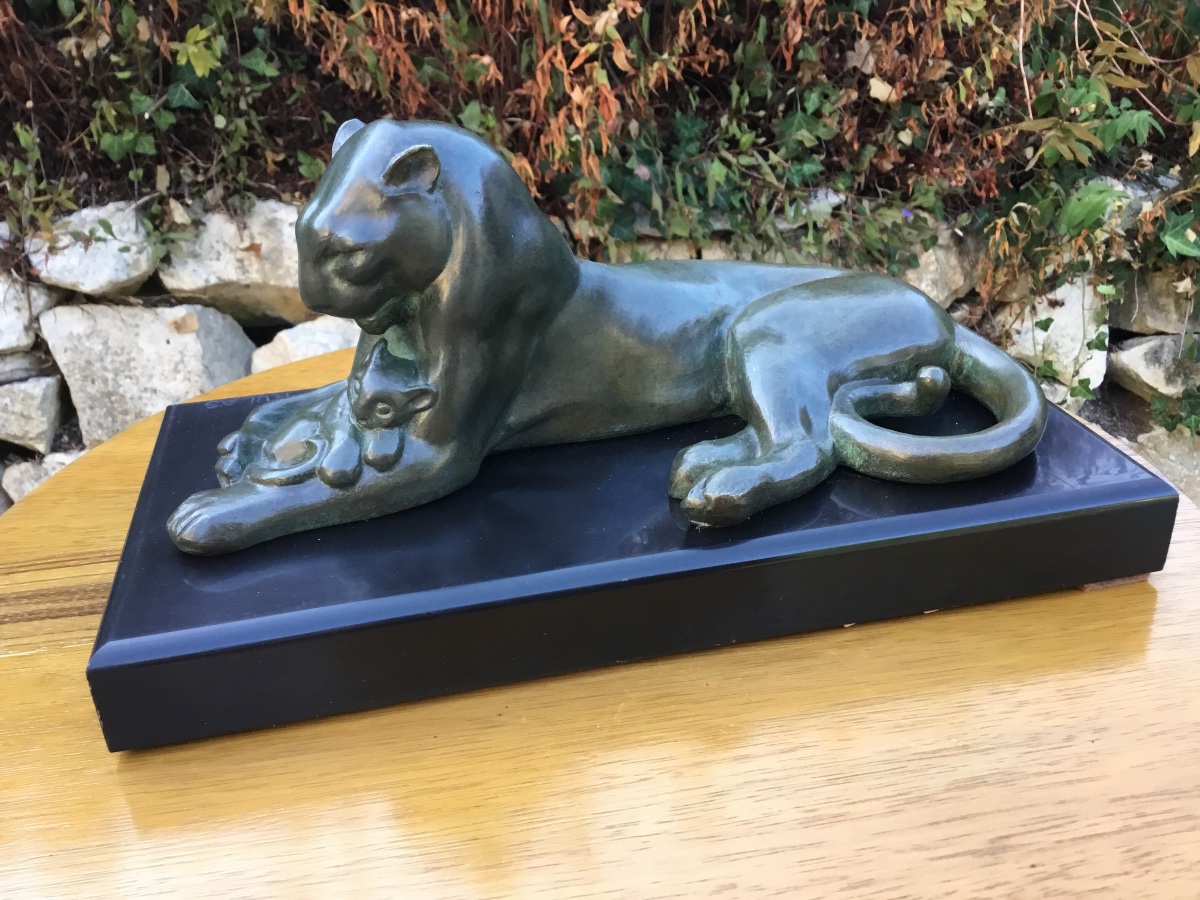 Bronze Sculpture Of A Lioness And Her Cub