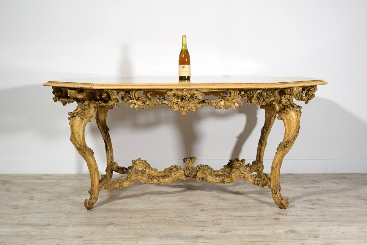 Italian Baroque Carved Gilt And Lacquered Wood Center Table, Structure From 18th Century -photo-7