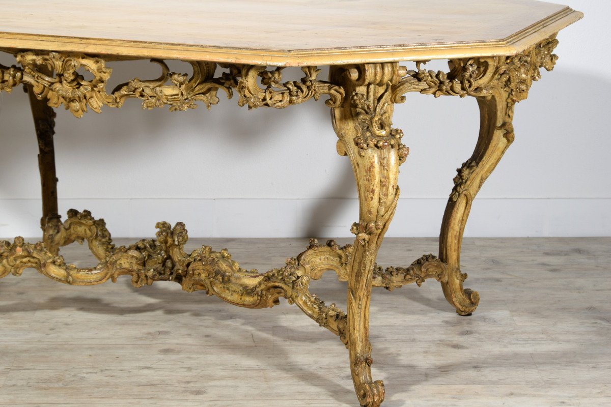 Italian Baroque Carved Gilt And Lacquered Wood Center Table, Structure From 18th Century -photo-8