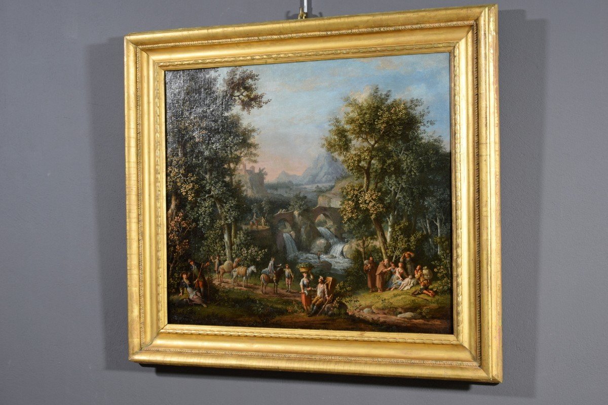 Giovanni Battista Innocenzo Colomba (1713 – 1793), Paysage Avec Des Figures, Huile Sur Toile-photo-3