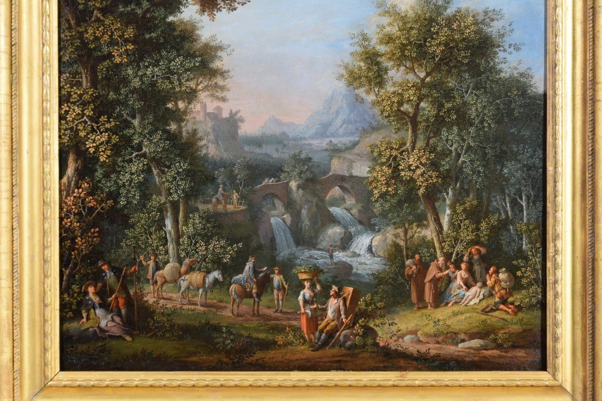 Giovanni Battista Innocenzo Colomba (1713 – 1793), Paysage Avec Des Figures, Huile Sur Toile-photo-2
