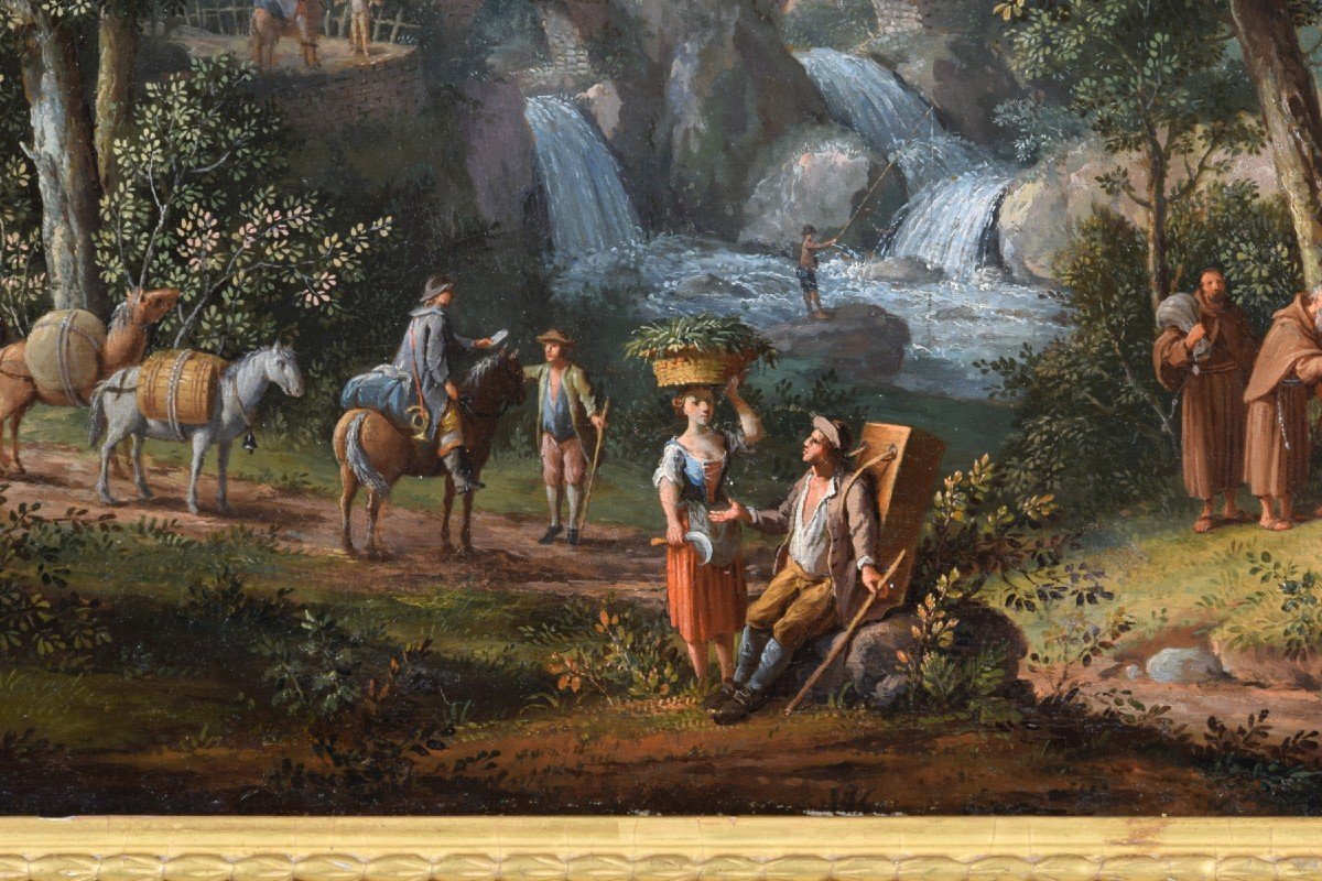 Giovanni Battista Innocenzo Colomba (1713 – 1793), Paysage Avec Des Figures, Huile Sur Toile-photo-3
