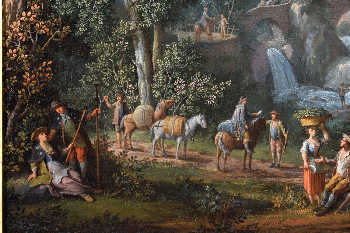 Giovanni Battista Innocenzo Colomba (1713 – 1793), Paysage Avec Des Figures, Huile Sur Toile-photo-4