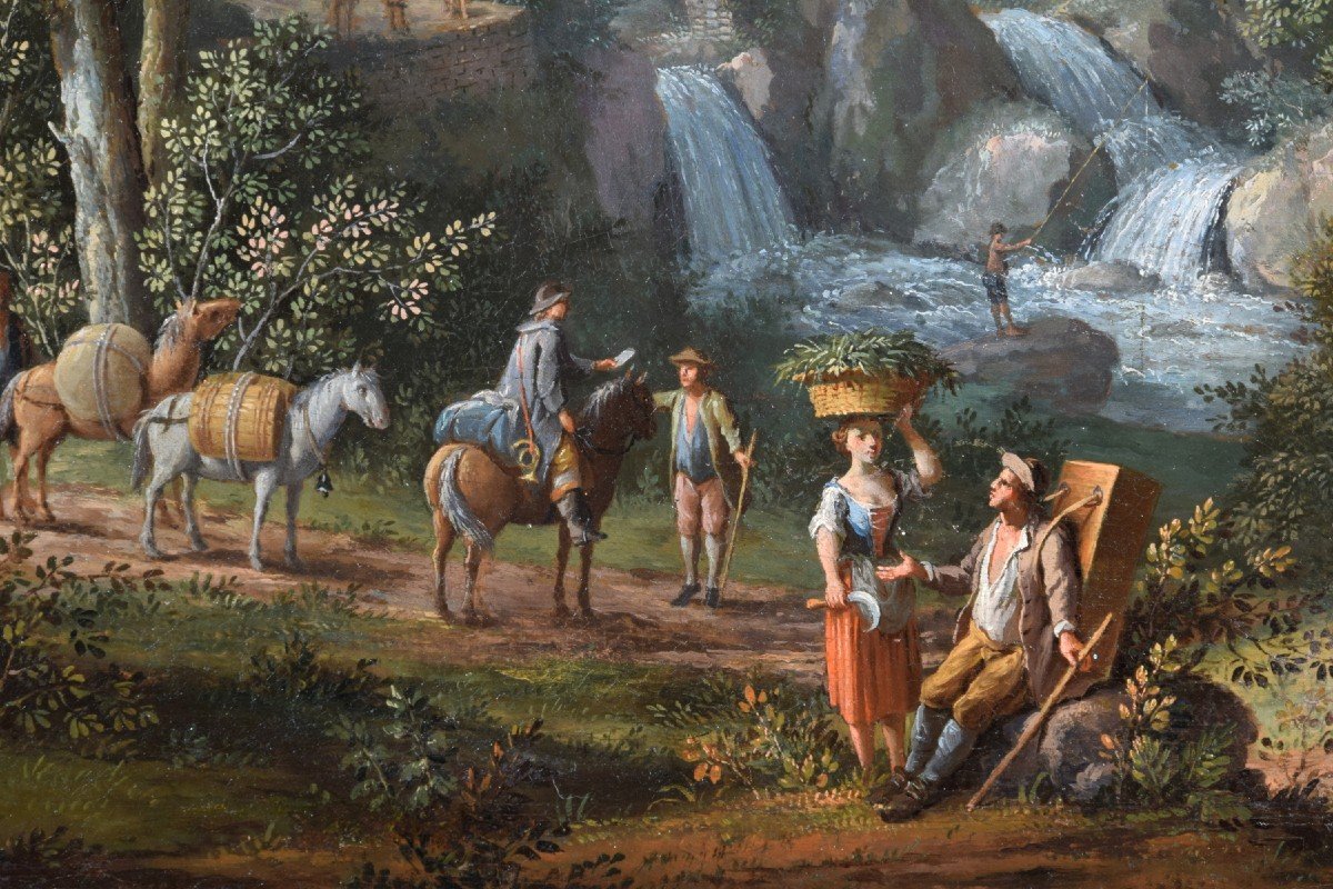 Giovanni Battista Innocenzo Colomba (1713 – 1793), Paysage Avec Des Figures, Huile Sur Toile-photo-5