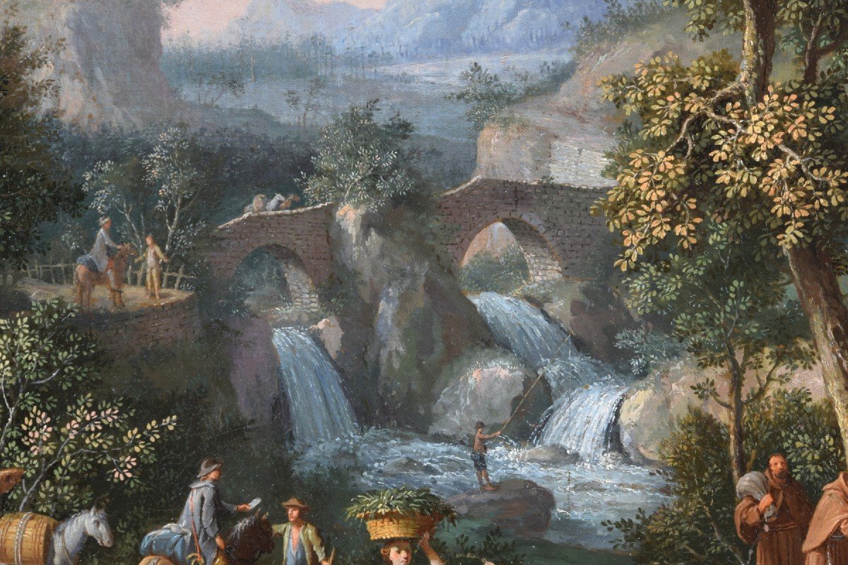 Giovanni Battista Innocenzo Colomba (1713 – 1793), Paysage Avec Des Figures, Huile Sur Toile-photo-8