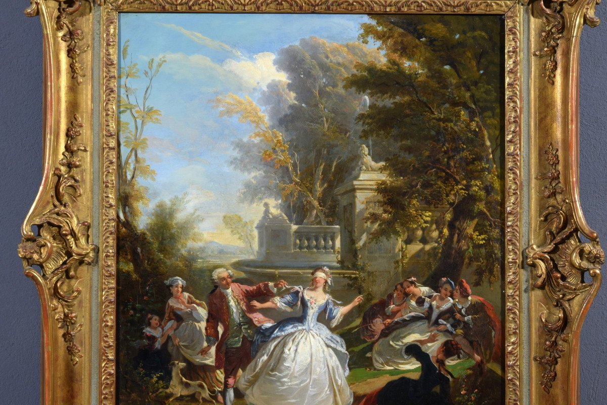 Nicolas Edward Gabe (paris, 1814-1865), Colin-maillard, Penture Du XIXe Siècle-photo-4