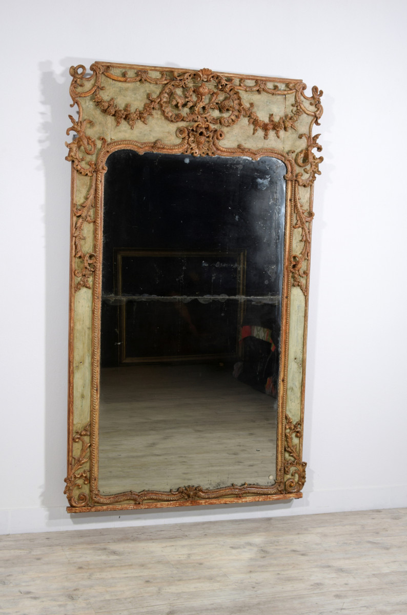 18th Century, Large Italian Baroque Wood And Plaster Lacquered Mirror-photo-3