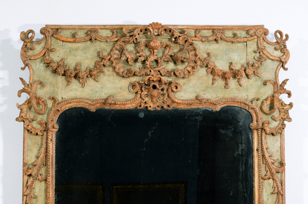 18th Century, Large Italian Baroque Wood And Plaster Lacquered Mirror-photo-4