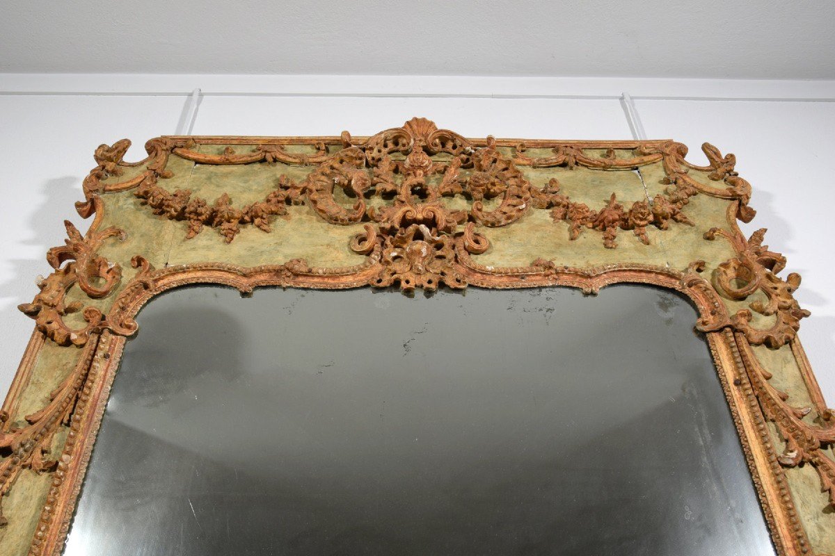 18th Century, Large Italian Baroque Wood And Plaster Lacquered Mirror-photo-5