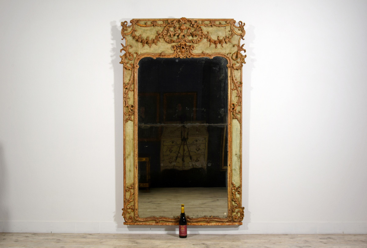 18th Century, Large Italian Baroque Wood And Plaster Lacquered Mirror-photo-1