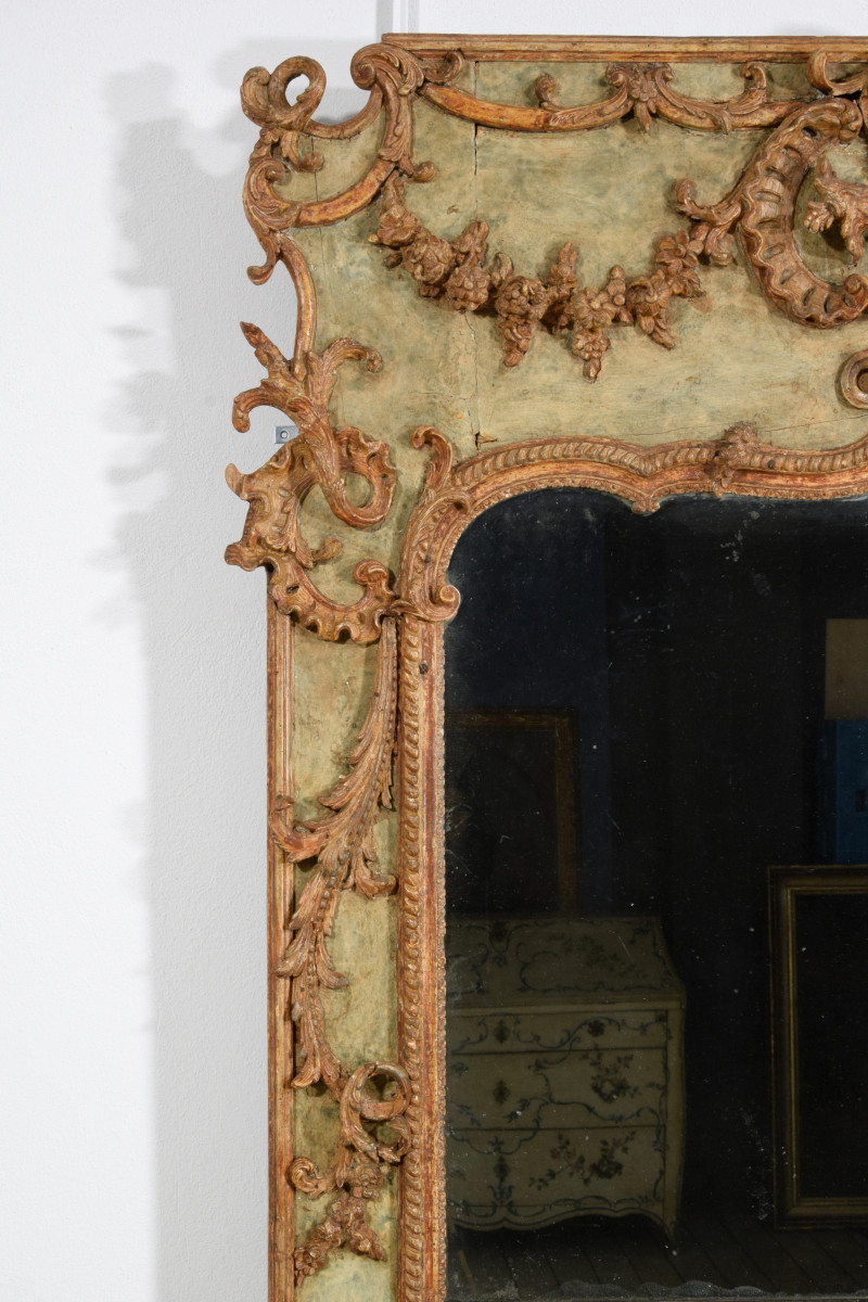 18th Century, Large Italian Baroque Wood And Plaster Lacquered Mirror-photo-2