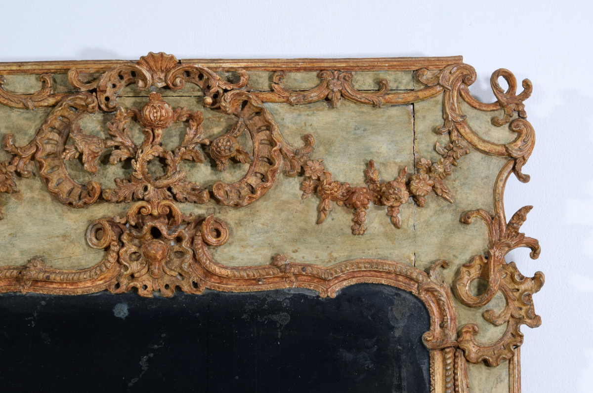 18th Century, Large Italian Baroque Wood And Plaster Lacquered Mirror-photo-5