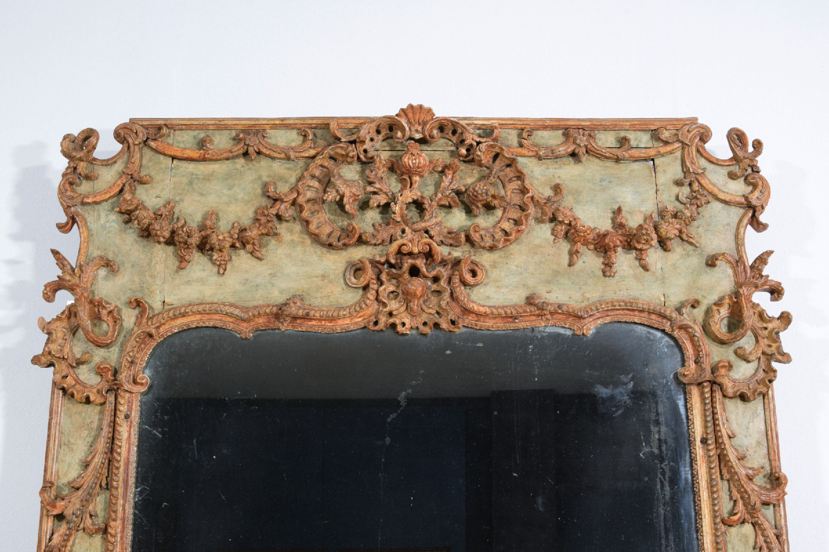 18th Century, Large Italian Baroque Wood And Plaster Lacquered Mirror-photo-8