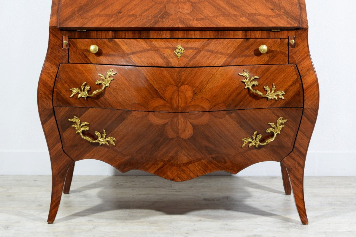19th Century, Italian Louis XV Style Veneered Wood Chest Of Drawers-photo-3