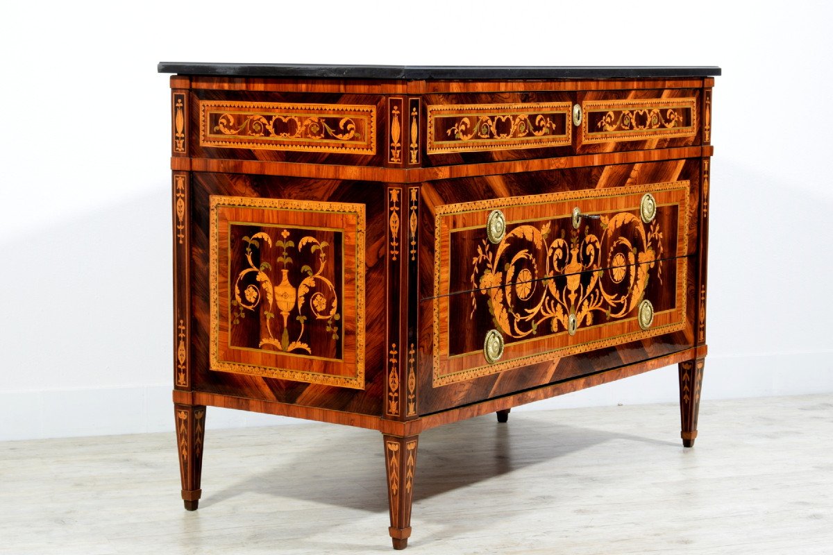 18th Century, Italian Neoclassical Inlaid Chest Of Drawers With Marble Top-photo-4