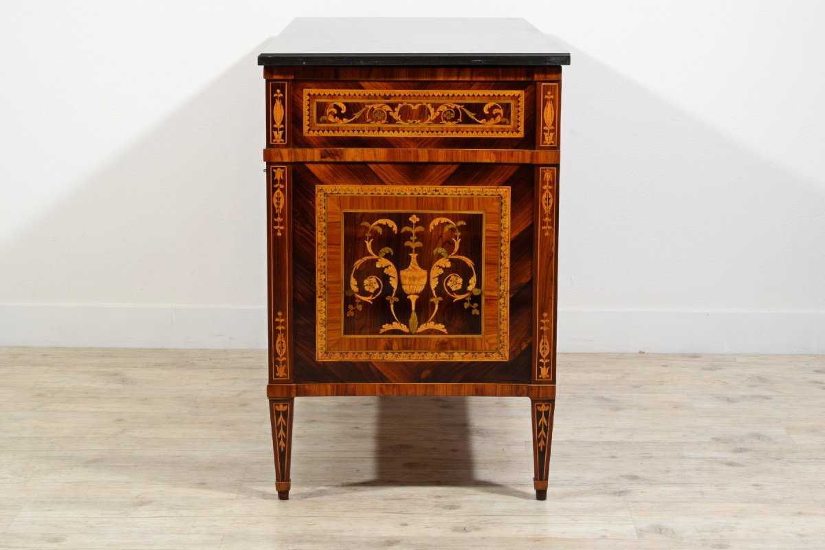 18th Century, Italian Neoclassical Inlaid Chest Of Drawers With Marble Top-photo-2