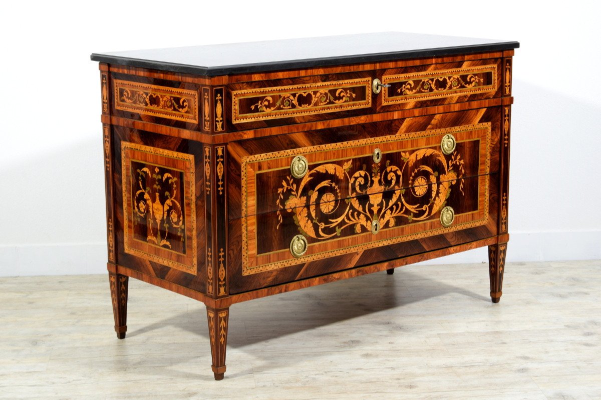 18th Century, Italian Neoclassical Inlaid Chest Of Drawers With Marble Top-photo-3