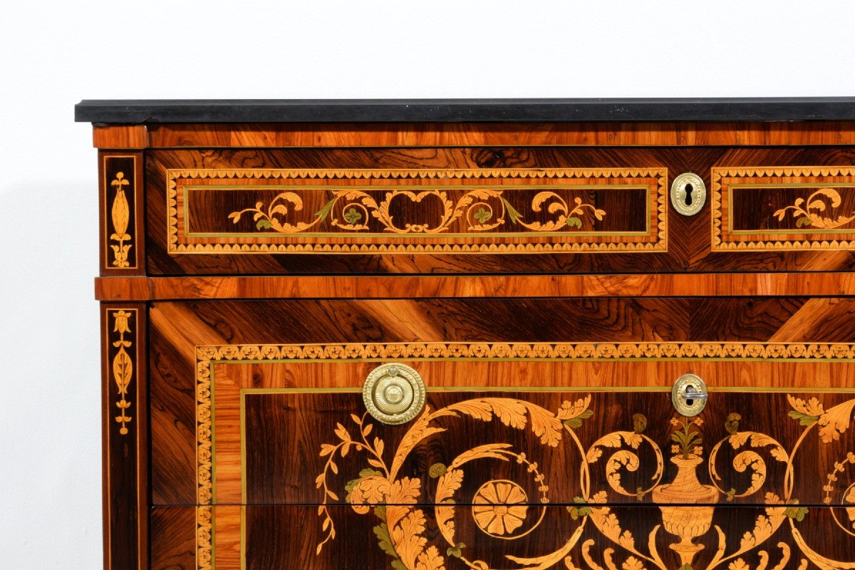 18th Century, Italian Neoclassical Inlaid Chest Of Drawers With Marble Top-photo-8