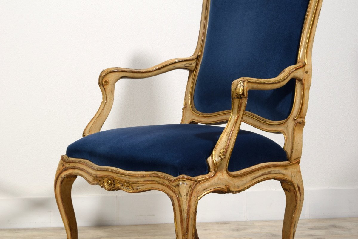 18th Century, Pair Of Rococo Italian Lacquered And Gilt Wood Armchairs-photo-7
