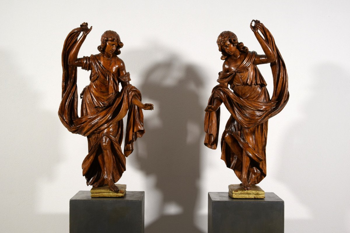 17th Century, Pair Of Italian Baroque Walnut Sculptures-photo-3