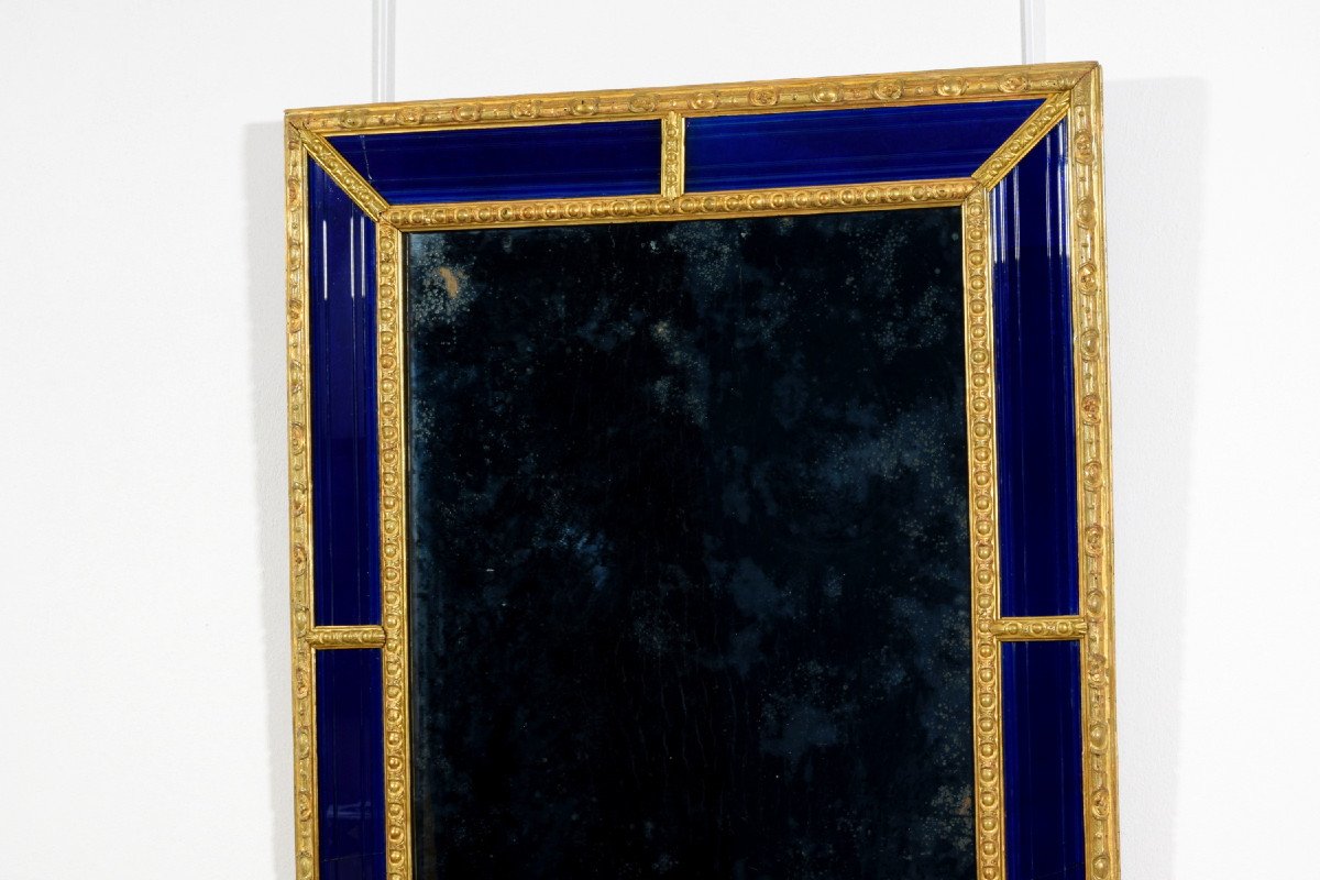 Miroir En Bois Sculpté Et Doré Avec Verre Bleu Cobalt, Suède, XVIIIe Siècle, Style Louis XV-photo-3