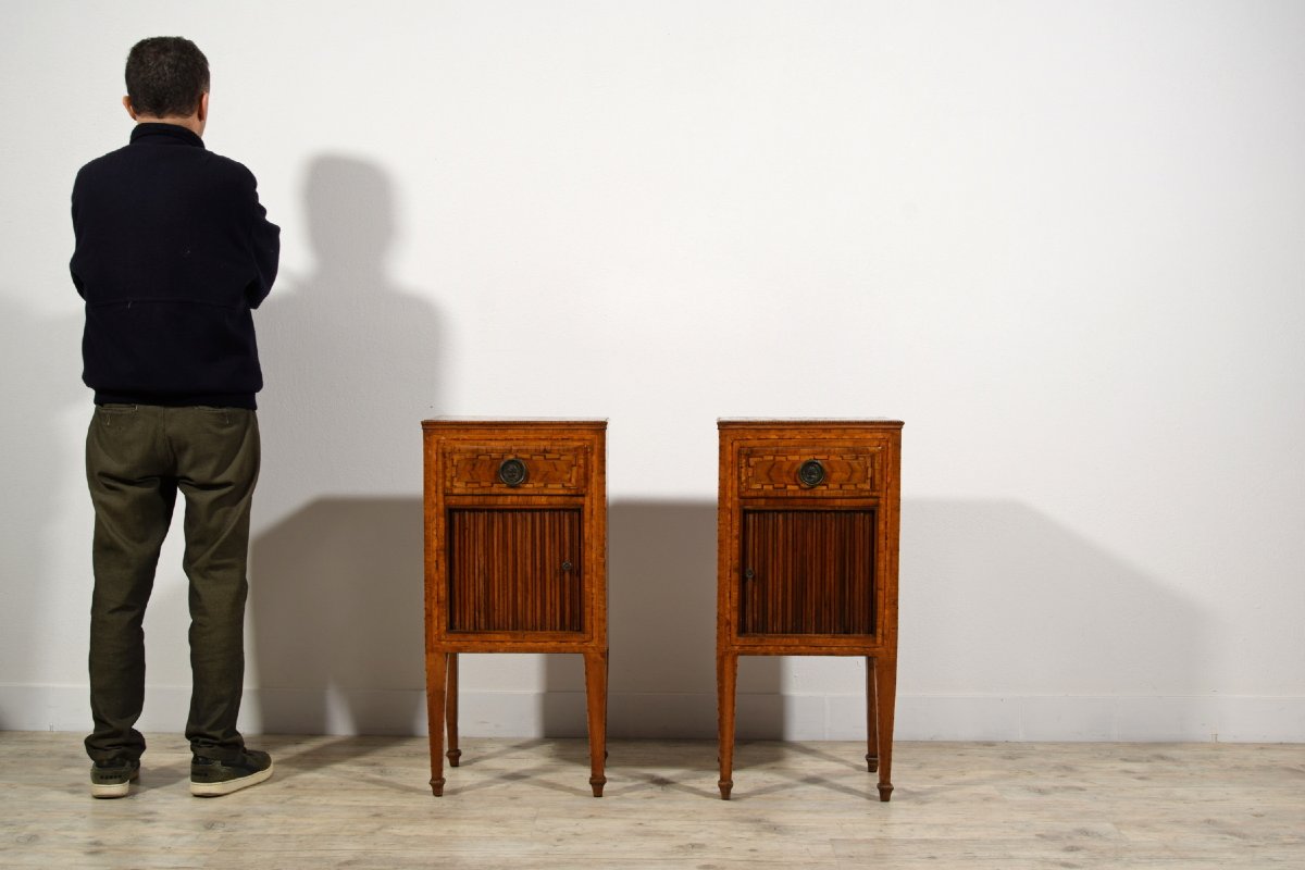 18th Century, Pair Of Italian Neoclassical Inlay Wood Night Stands-photo-6