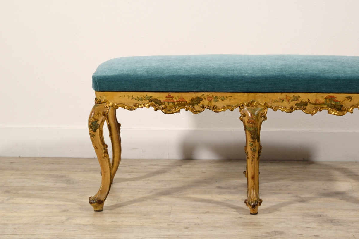 Banc En Bois Sculpté Laqué Et Doré, Venise, Début Du XXe Siècle Dans Le Style Baroque Vénitien-photo-4