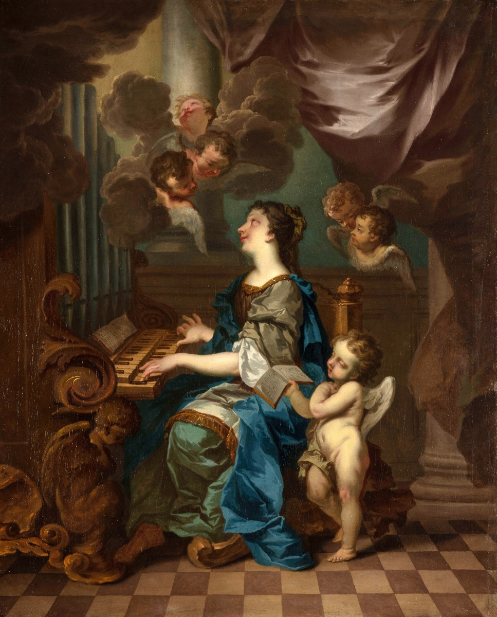 école Romaine Du XVIIe Siècle, Sainte Cécile Avec Des Anges En Concert